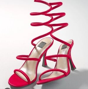 White House Black Market Red Spiral Strap Heels Sz7.5 Gentle Used